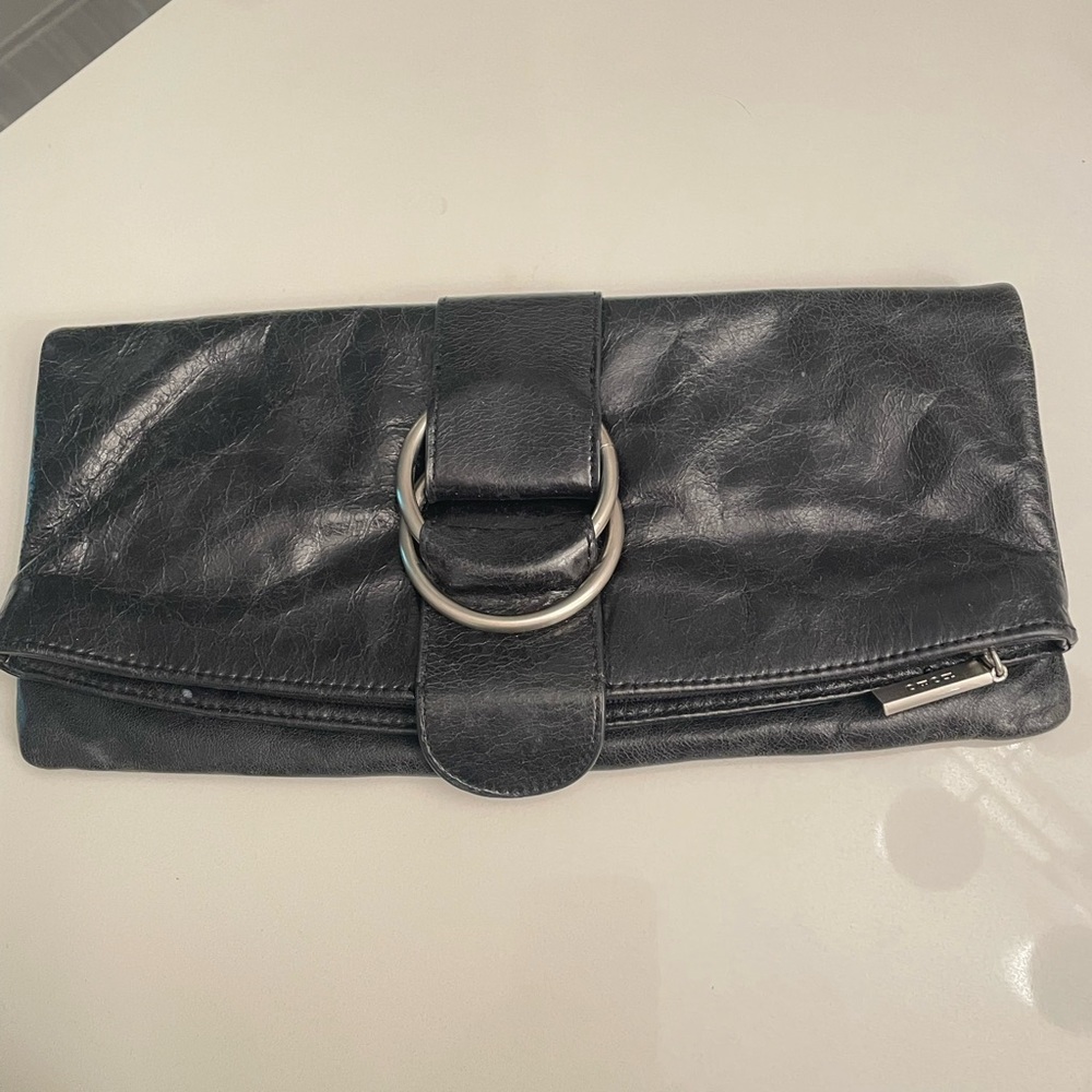 Hobo clutch, black leather